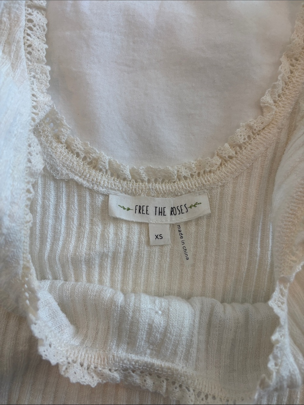 Free the Roses Cream Ribbed Lace-Trim Tank Top - Picture 3 of 3